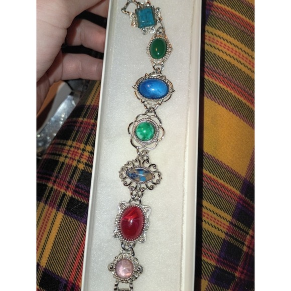 Sarah Coventry Jewelry - Vintage Sarah Coventry "Frolic" Bracelet Multicolored Cabochon Faux Stones